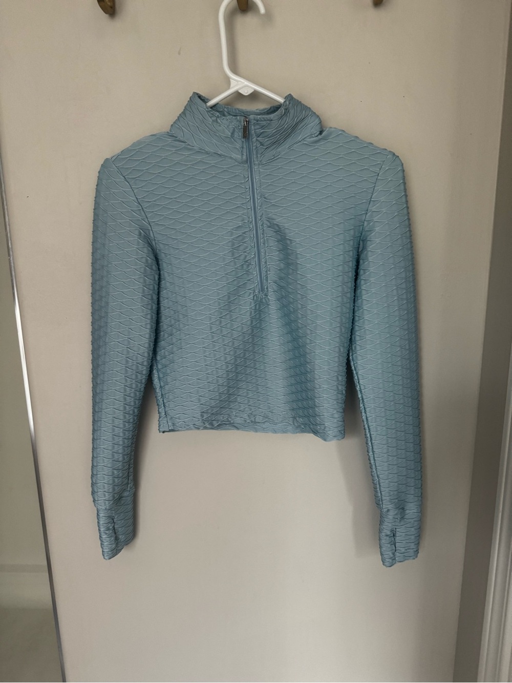 Buff Bunny Collection Blue Textured Quarter Zip Pullover Small